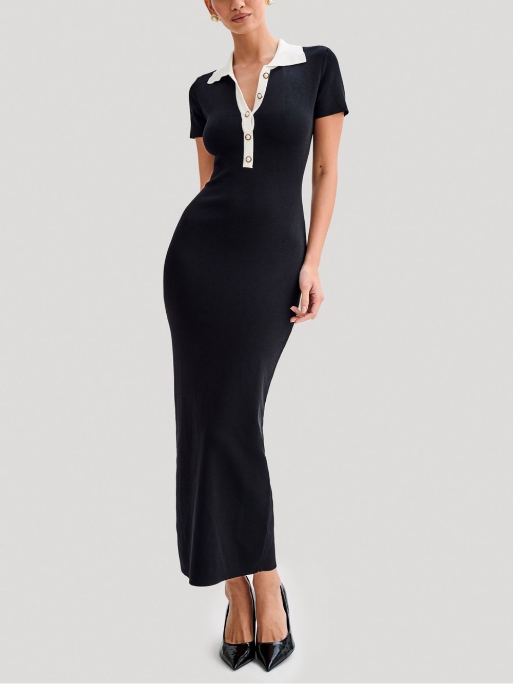Jessamine Collared Contrast Maxi Dress - Black